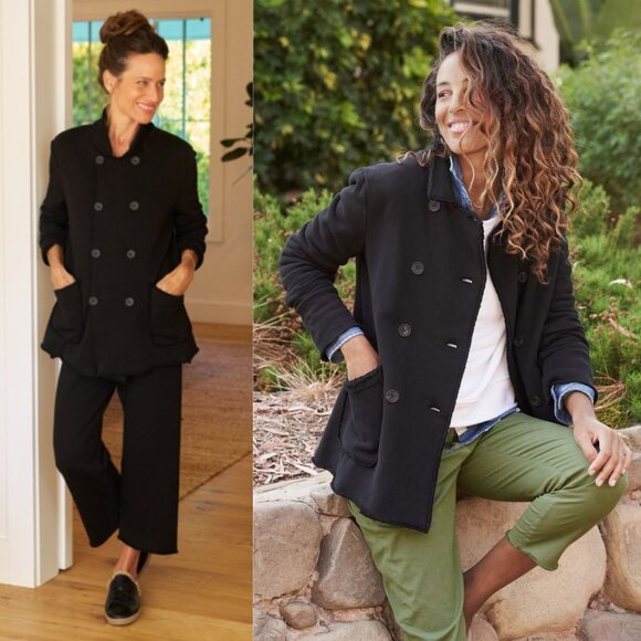 Frank & Eileen Belfast Black Triple Fleece Sweatshirt Peacoat Jacket Size M - Picture 2 of 12